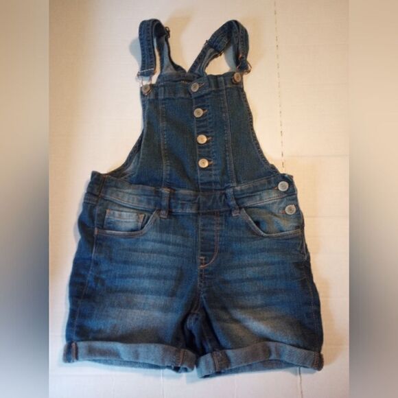 Vanilla star girls bibbed overall shorts with button accent and cuffed hem SZ 10 - Picture 1 of 8